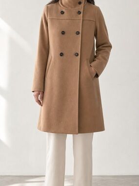 Womens Double-Breasted Blend Coat in Camel